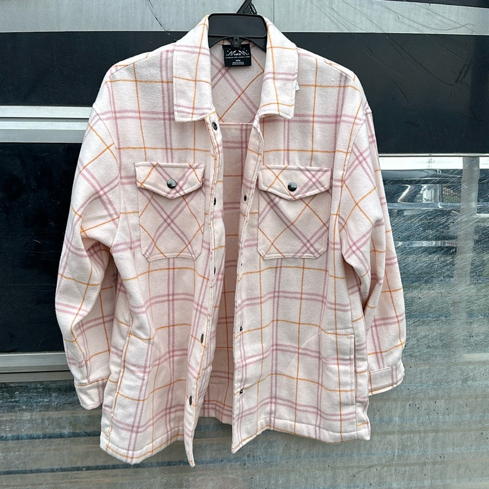 HFX Plaid light pink top / jacket sz M